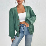 Temperament V-Neck Long-Sleeved Open-Shirted Women's Sweater Bump-Colored Bag Side With Pocket Casual Coat HZ1208