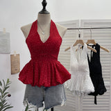 Real Shooting Wave Point Hanging Neck Sling Vest Bare Back Bow Skirt Swollen Belly Thin Sleeveless Top 9260 HZ1208