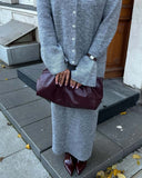 Autumn And Winter Solid Color Overturned Sweater Suit Female Horn Sleeve Temperament Knitted Polo Skirt Two-Piece HZ1208