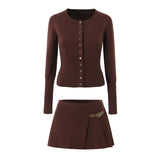 Knitted Suit Women 2025 Autumn Temperament Hottie Knitted Cardigan + High-Waist Leather Buckle Hundred-Fold Skirt HZ1208