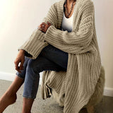 Autumn And Winter Long Cardigan Pure Color Women's Knit Fashion Holiday Sweater Coat Women HZ1208