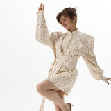 Autumn New Broken Flowers Spliced Suit Jacket Women's Cushions Shoulders Show Relaxed And Comfortable Party Commuting Fashion HZ1208