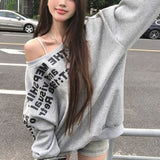 [Monthly Sales Of 100,000] Printed Gray Oblique Shoulder Shawl Women's Spring Loose Design Sense Oversize Coat HZ1208