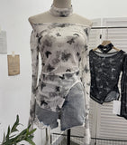 Pink Tie-Dye-Print Single-Layer Mesh Yarn Lint Sun Hoodie Irregular Long-Sleeved T-Shirt Repair On The Body 1962 HZ1208