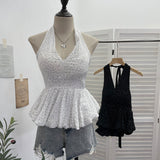 Real Shooting Wave Point Hanging Neck Sling Vest Bare Back Bow Skirt Swollen Belly Thin Sleeveless Top 9260 HZ1208