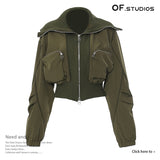 25 New Personality Casual Three-Dimensional Zipper Pocket Big Collar Baseball Uniform Coat Female 1681 HZ1208