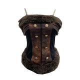 Real-Patted Leather Bra Waist Waist Coat Hair Spliced Pu Leather Slings To Collect Waist Thin Short Sleeveless Top 2996 HZ1208