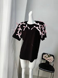 Cute Girl Ribbon Bow Loose Short-Sleeved T-Shirt In Wind Loose Cotton Casual Blouse HZ1208
