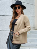 Temperament V-Neck Long-Sleeved Open-Shirted Women's Sweater Bump-Colored Bag Side With Pocket Casual Coat HZ1208