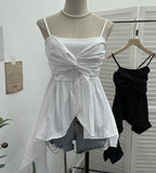 Real Shooting Irregular Kinky Skirt Shaved Belly Thin Sling Vest Design Slim Slime Sleeveless Top 9150 HZ1208