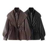 Z2025 New Fashion Temperament Women Water Wash Old Style Imitation Leather Fake Two Coats HZ1208