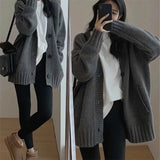 Temperament V-Neck Long-Sleeved Open-Shirted Women's Sweater Bump-Colored Bag Side With Pocket Casual Coat HZ1208