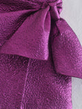 2025 Women's Metallic Purple Bow Dress Skirt 2217 HZ1208