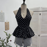 Purely Want To Show The Back Hanging Neck Tie With Wave Point Sling Vest Skirt Sleeveless Doll Shirt Short Top 9230 HZ1208