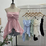 Real Shooting Irregular Kinky Skirt Shaved Belly Thin Sling Vest Design Slim Slime Sleeveless Top 9150 HZ1208