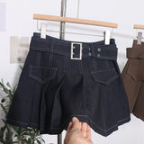 Real Shooting Hottie Retro Bright Line Dress Women Walk Light 100-Fold Skirt High-Rise Thin A Short Skirt 8201 HZ1208