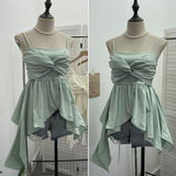 Real Shooting Irregular Kinky Skirt Shaved Belly Thin Sling Vest Design Slim Slime Sleeveless Top 9150 HZ1208