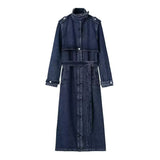 Women's Clothing Temperament Commuting With Belt Long Denim Wind Coat HZ1208