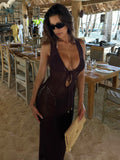Early Spring New Crochet Deep Strap Knitted Sleeveless Hollow Slimming Sexy Dress Women's Clothing HZ1208