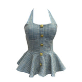 Small Fragrant Wind Coarse Flowers Hanging Neck Sling Vest With Chest Cushions Waist Skirts With Sleeveless Top 2692 HZ1208