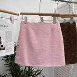 Real Shooting Pink Hair This Dress Girl Autumn And Winter High Waist A-Buffed Short Skirt Anti-Light One-Step Skirt 8871 HZ1208