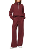 Women's Two-Piece Set Of Half Zipper Sweatshirt Wide Leg Sweatpants Casual Suit Women HZ1208