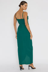 Patrice Draped Neck Split Midi Dress Forest Green