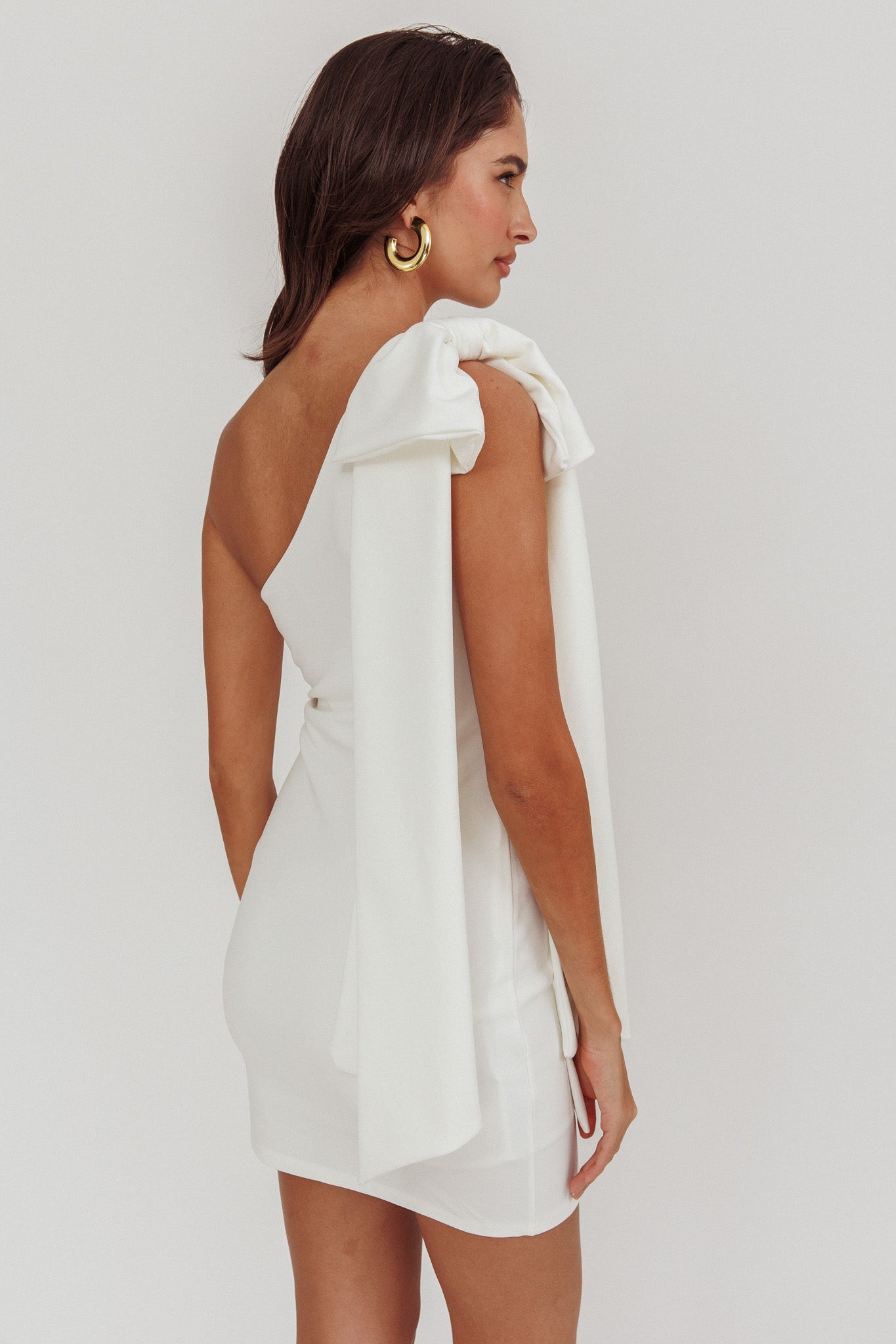 Earned It One Shoulder Bow Mini Dress Ivory