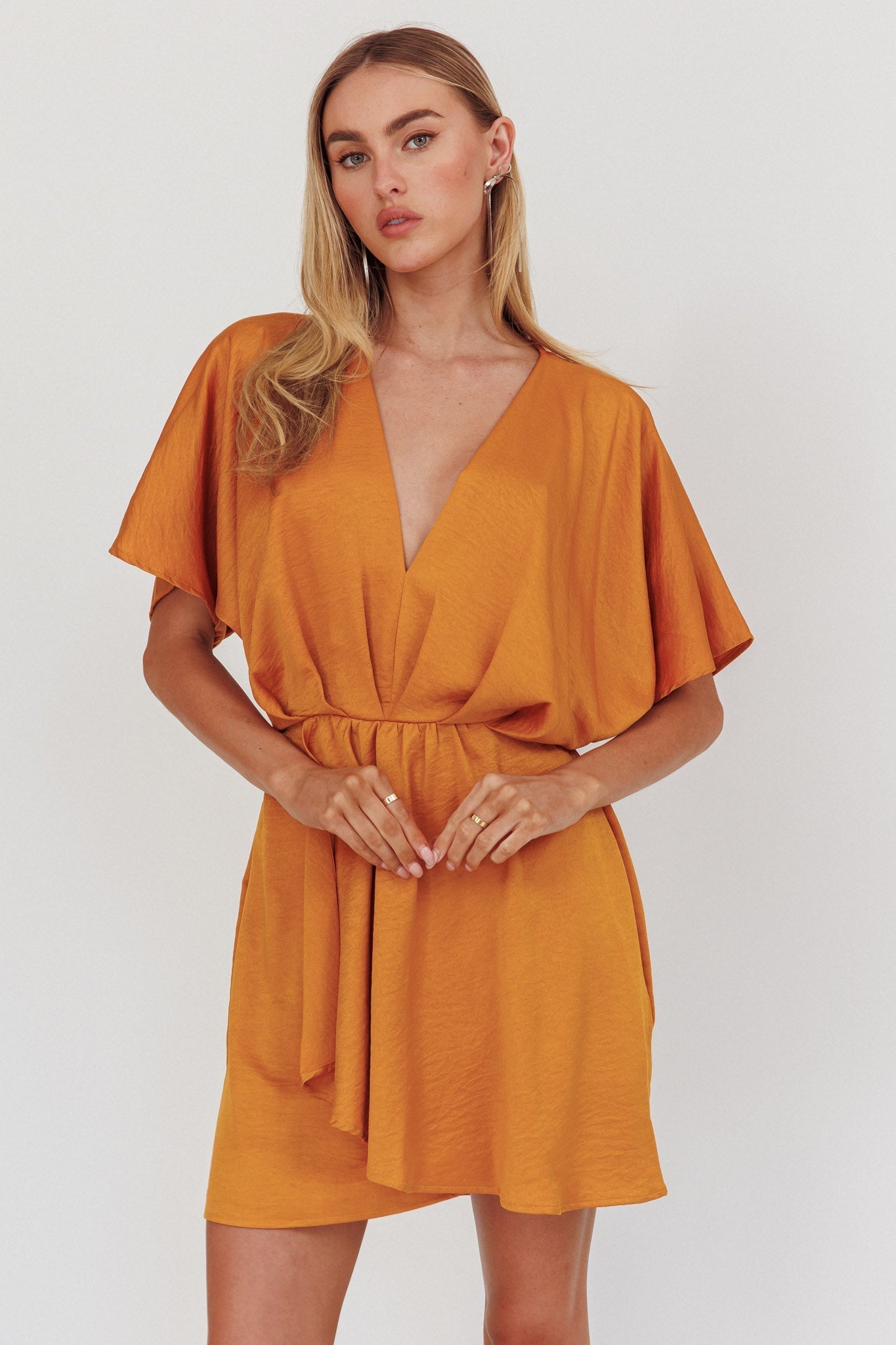 Lunisolar Flutter Sleeve Mini Dress Mustard