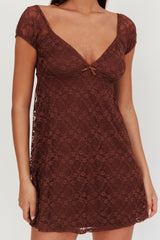 Shadows Lace Overlay Mini Dress Brown