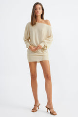 SNDYS Hailey Off Shoulder Mini Dress Gold Shimmer