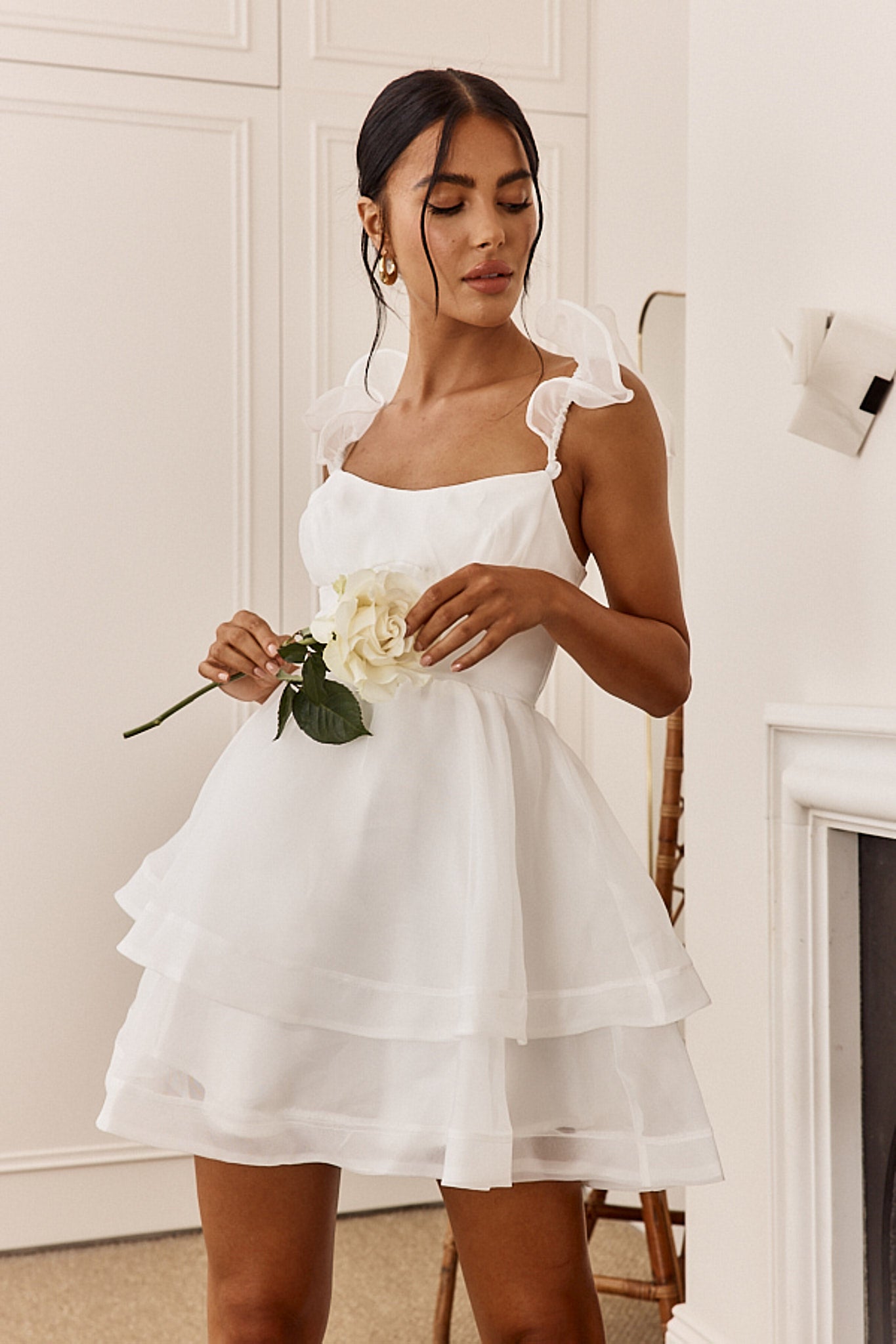 I've Got Sunshine Ruffle Strap Mini Dress White