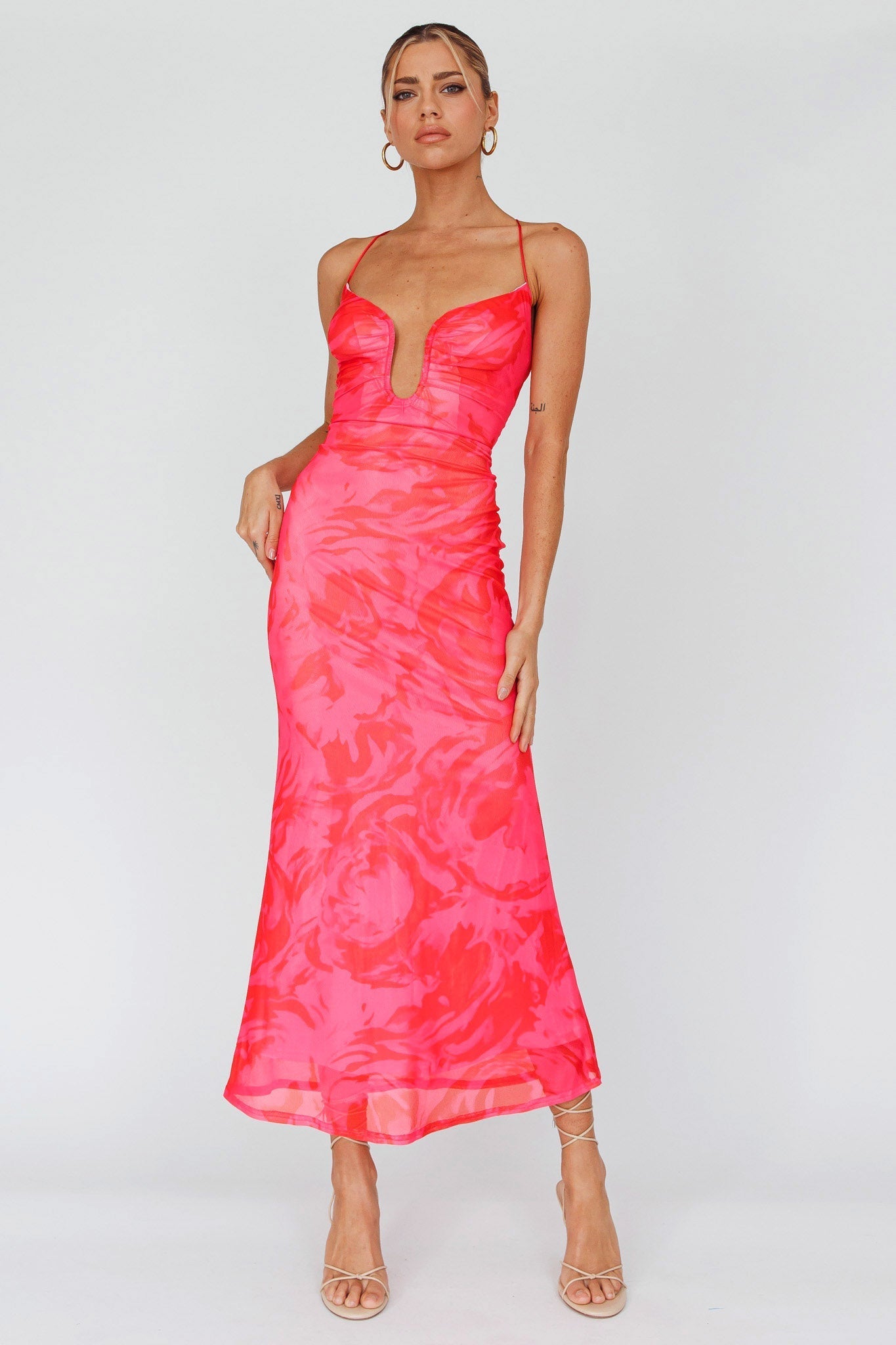 Nouveau U-Neckline Midi Dress Marbled Pink