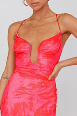 Nouveau U-Neckline Midi Dress Marbled Pink