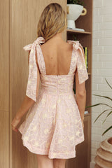 Jeanie Bow Shoulder Midi Dress Embossed Blush