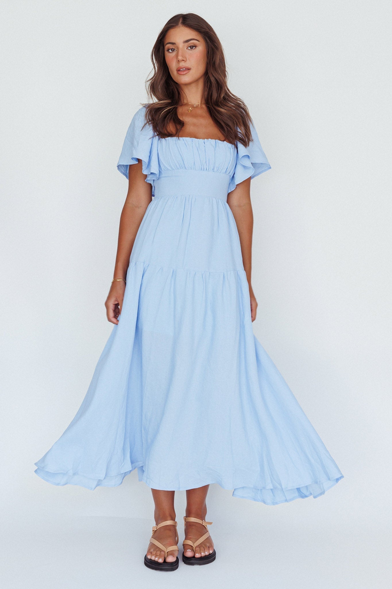 Lula Gathered Bust Midi Dress Blue