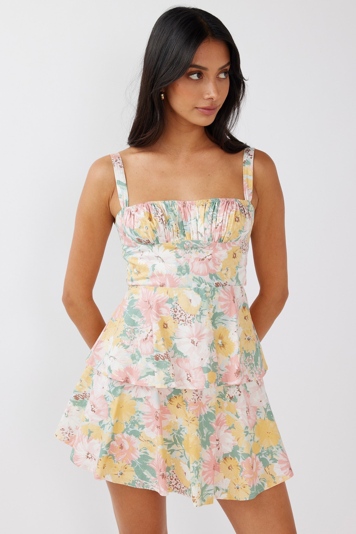 Provence Bloom Tiered Mini Dress Multi Blush
