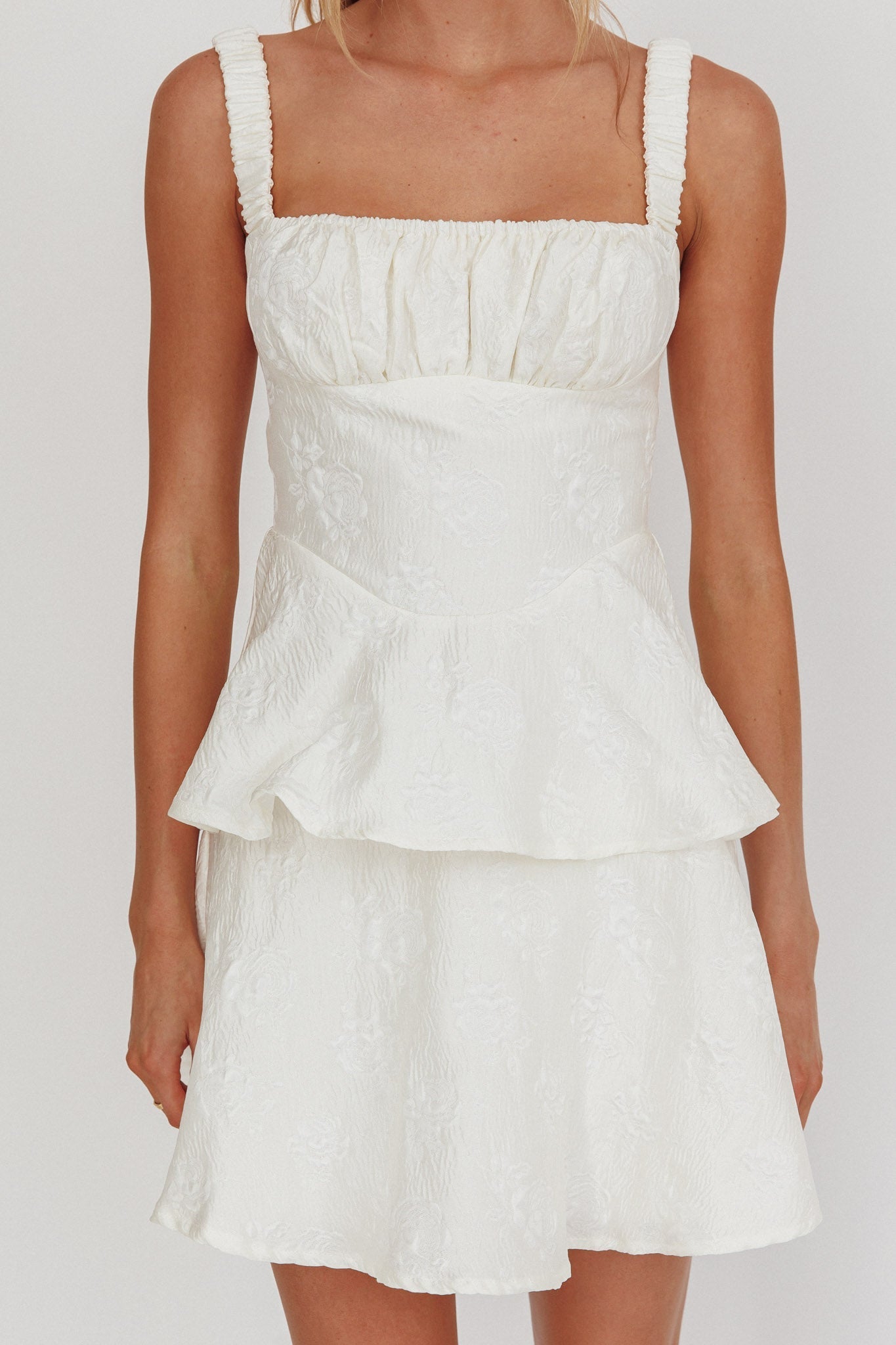 Provence Bloom Peplum Mini Dress Cream