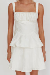 Provence Bloom Peplum Mini Dress Cream