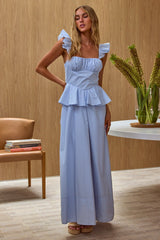 Provence Bloom Peplum Maxi Dress Blue
