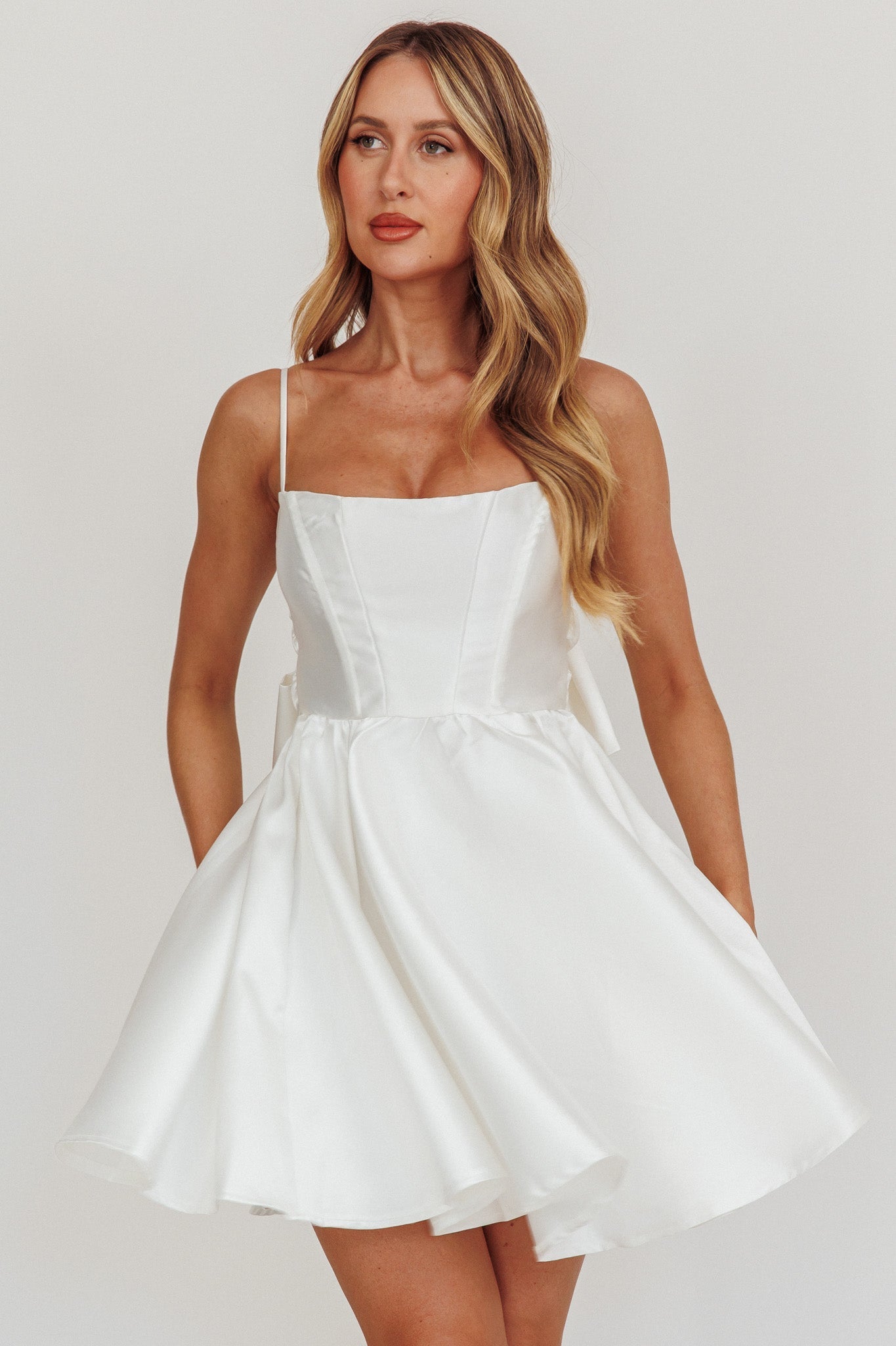 Athens Flared Bow Mini Dress White