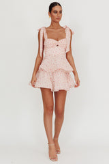 Oliana Tied Shoulder Tiered Mini Dress Peach