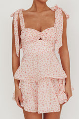 Oliana Tied Shoulder Tiered Mini Dress Peach