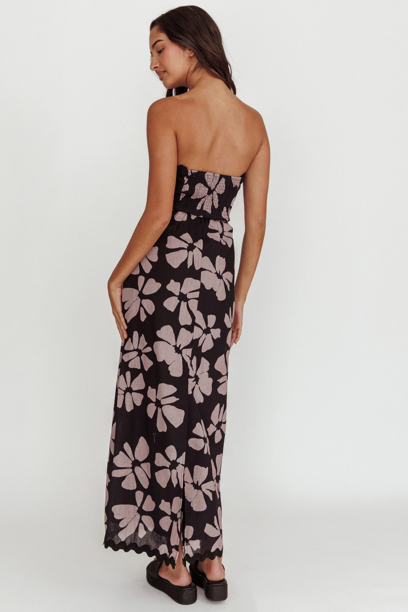 Cypress Floral Strapless Maxi Dress Black