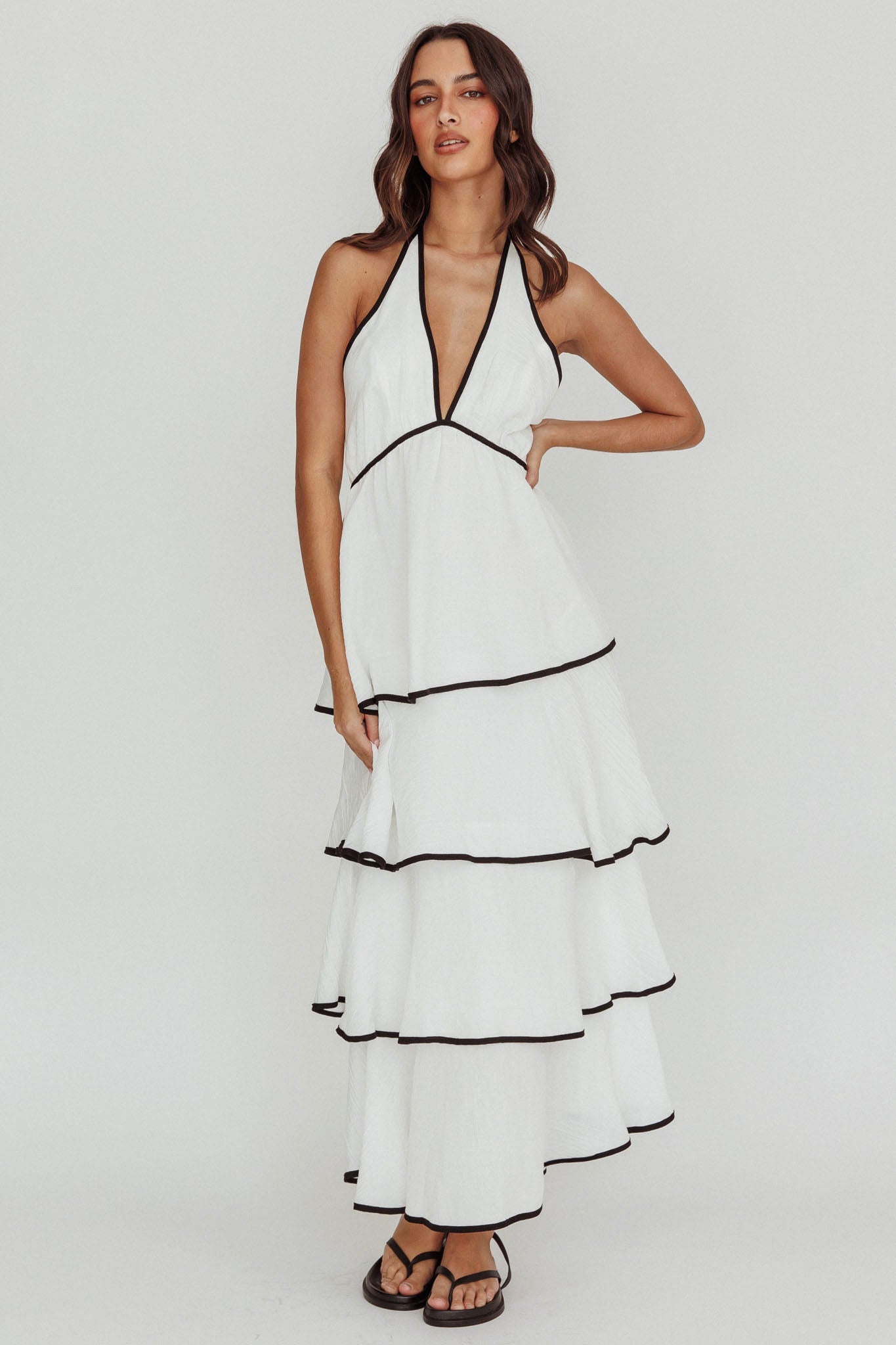 Catalina Tiered Ruffle Maxi Dress White/Black