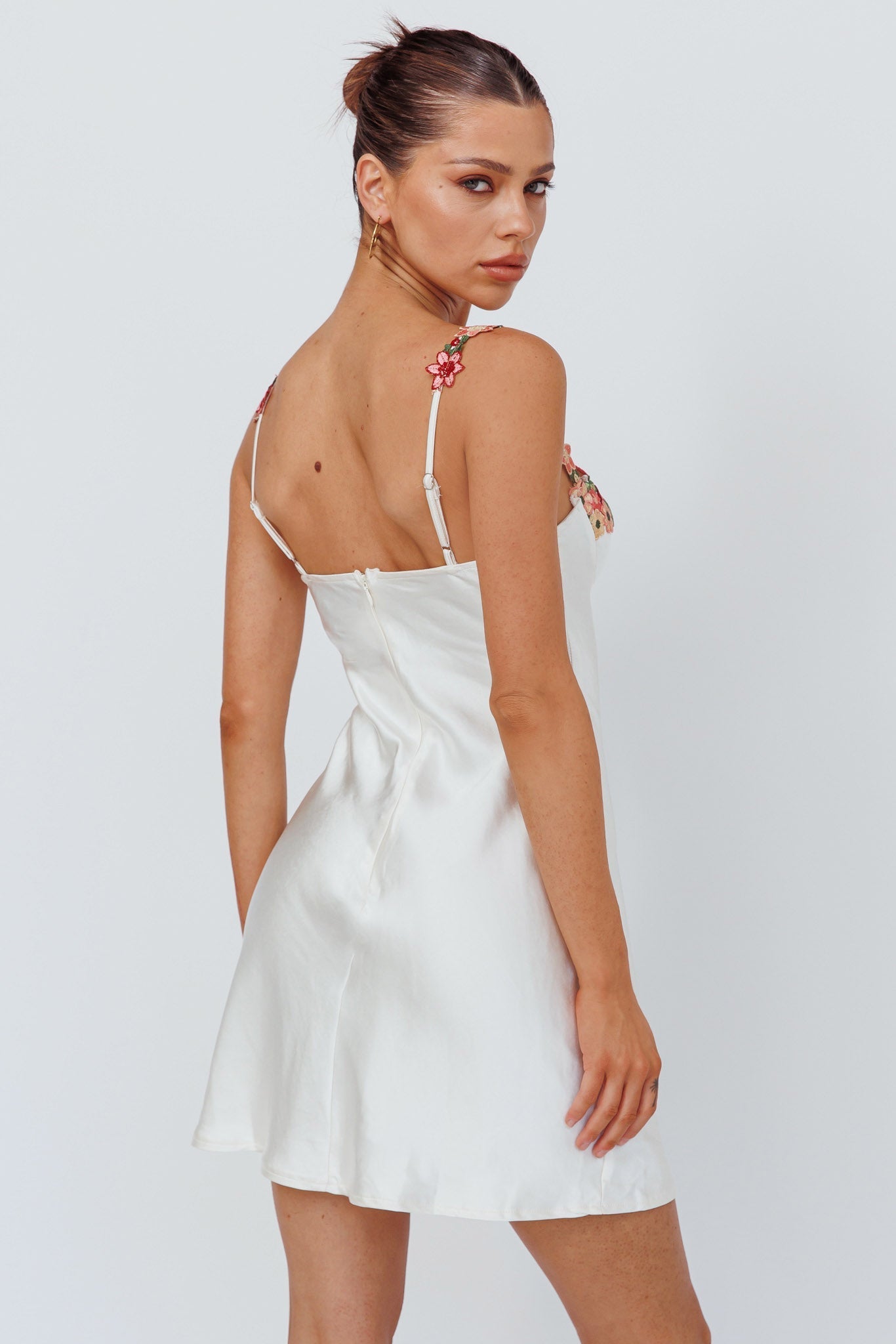 Rose Garden Floral Applique Mini Dress Oyster