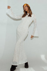 Kasia Long Sleeve Crochet Maxi Dress White
