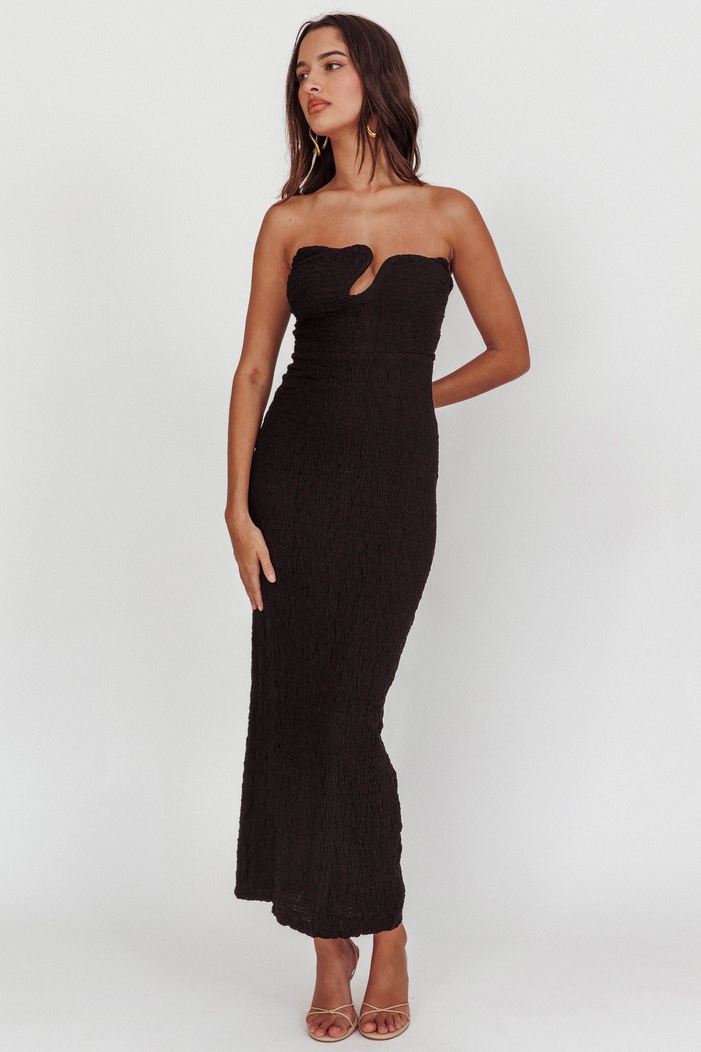 Horizon Strapless Textured Midi Dress Black