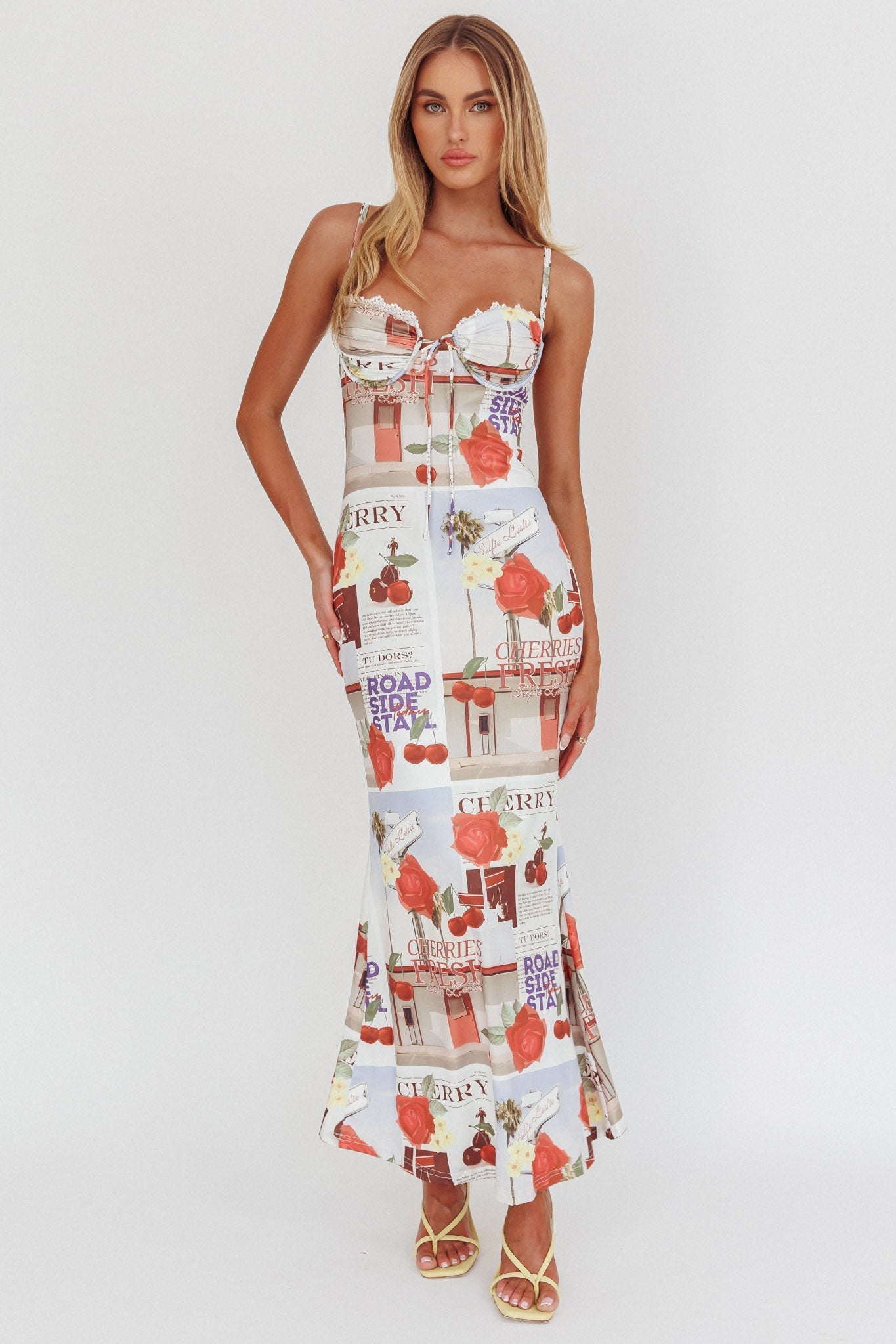 Fortune Bust Tie Maxi Dress Print Cherry