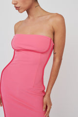 October Strapless Piping Midi Dress Hot Pink